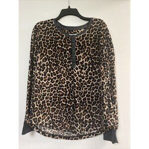 SECRET TREASURES Pajama TOP BEIGE LEOPARD PRINT Long Sleeve Soft Top SZ M 8-10